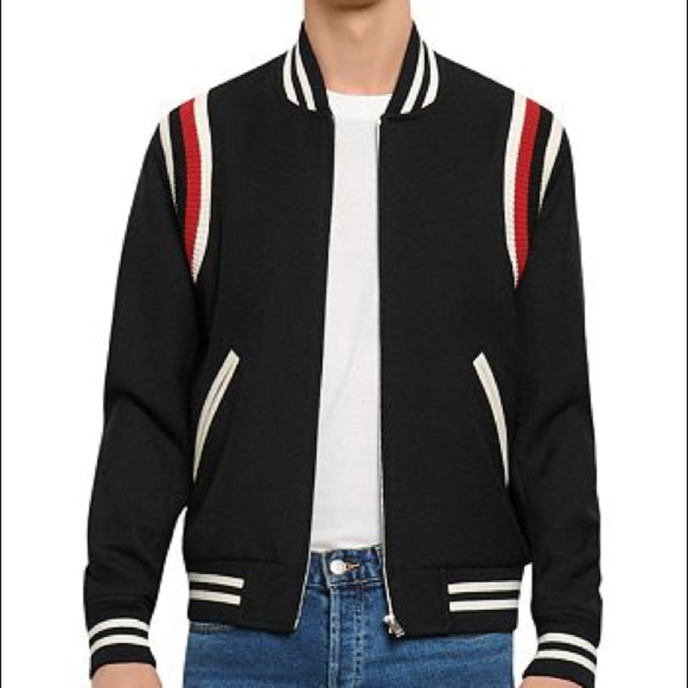 Sandro Teddy Band Striped Varsity Jacket